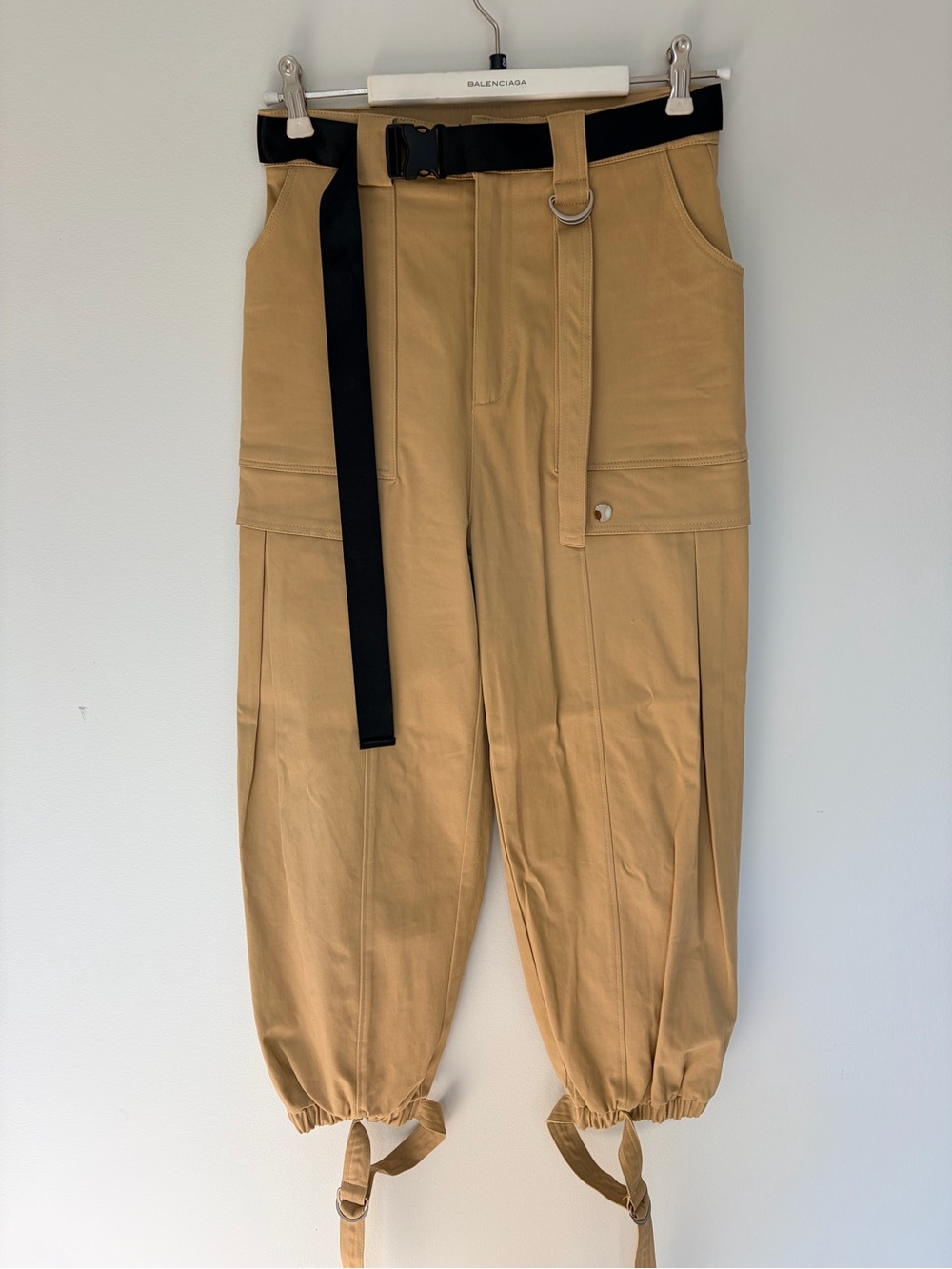 Tan Cargo Pants with Black Web Belt